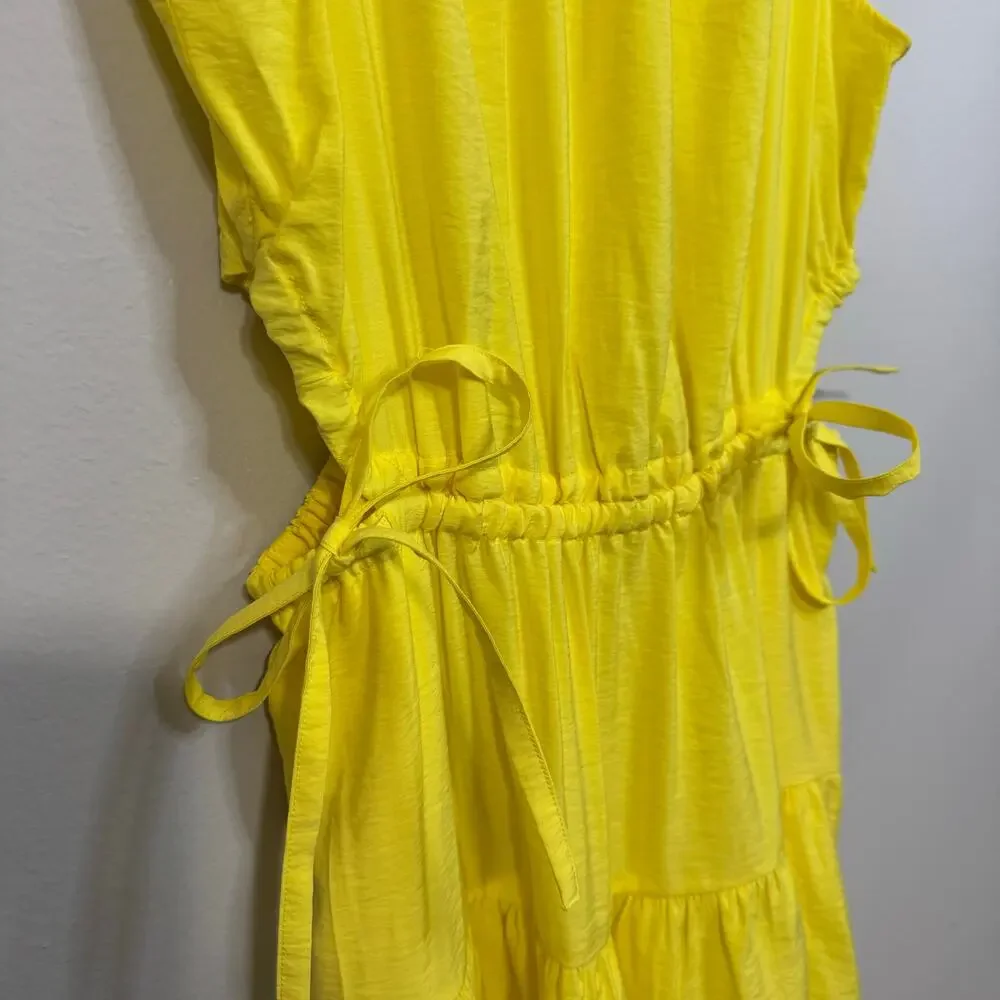 GAP Yellow Sleeveless Dress Women’s Medium Cutout Tiered Drawstring Waist NWT - Picture 6 of 14